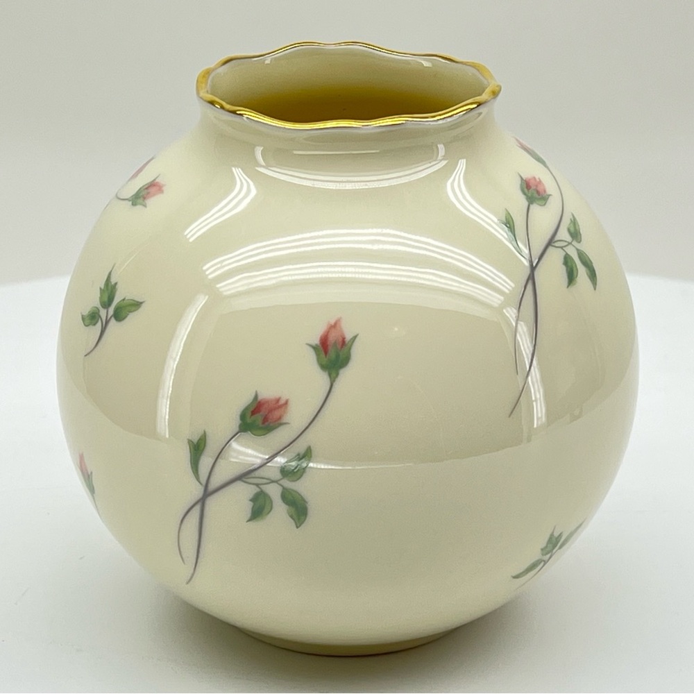 Lenox Rose Manor Vase Ceramic 24K Gold Trim Hand Painted Globe Round Cottage - Picture 5 of 12